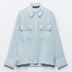 ZARA FLUID STUDDED SHIRT LIGHT BLUE